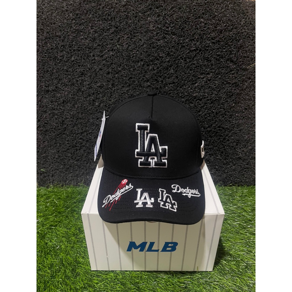 Topi Premium VISOR BORDIR Logo LA Hitam List Putih Bahan Hitam Pria Wanita