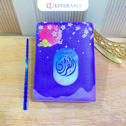Literasia - Quran Wakaf Ukuran A6 Quran Kaleb Resleting Sakura Ungu A6 Blok Latin Terjemah Perkata