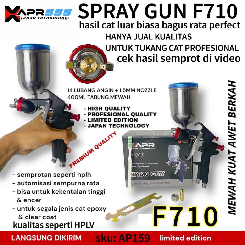 APR RAJA SPRAY GUN F710 AP159 1.5MM NOZZLE TABUNG ATAS 400ML KUALITAS MEIJI
