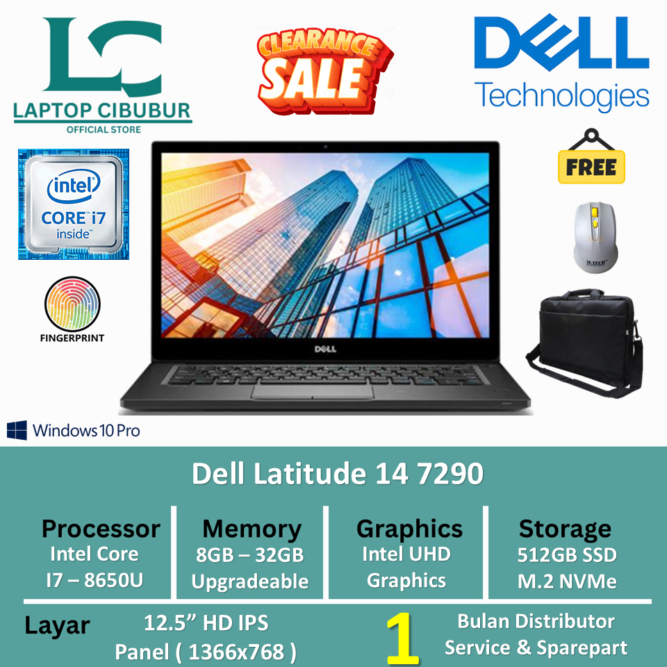 Laptop 12" Dell Latitude 7290 Core i7 8650U Ram 32GB SSD 512GB SSD Windows 11 Pro