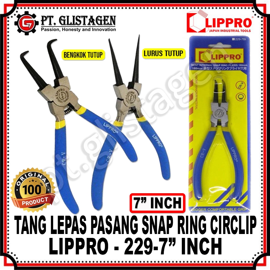 LIPPRO 229-7 Tang Snapring Lurus Bengkok 7" inch Tang Lepas Pasang Snap Ring Circlip Ring Pliers 7 I