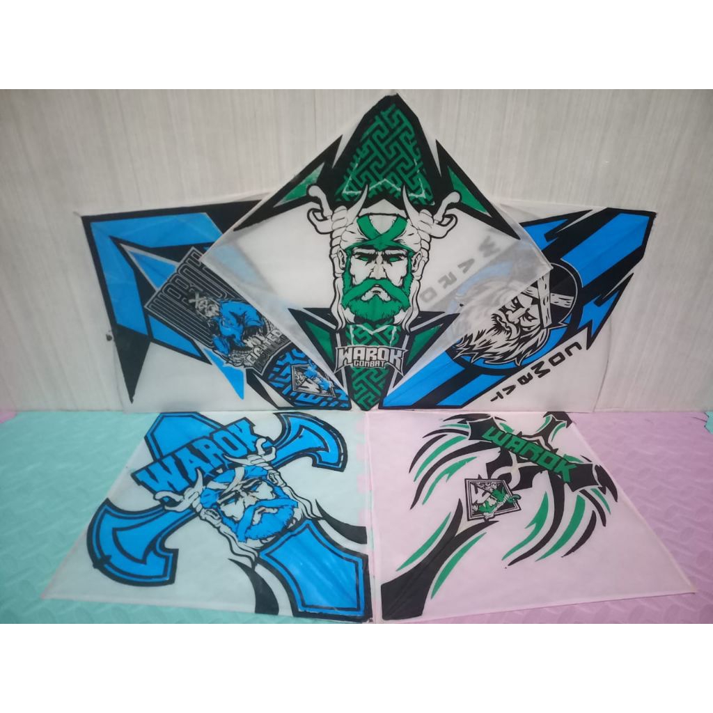 layangan warok super lilitan isi 10 pcs, layangan warok super lilitan motif mix, layangan warok