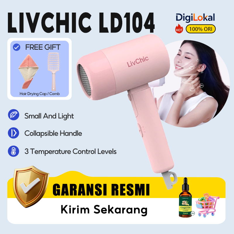 LivChic LD104 MINI FOLDING Travel Hair Dryer Pengering Rambut Lipat 2000 W Simply Foldable