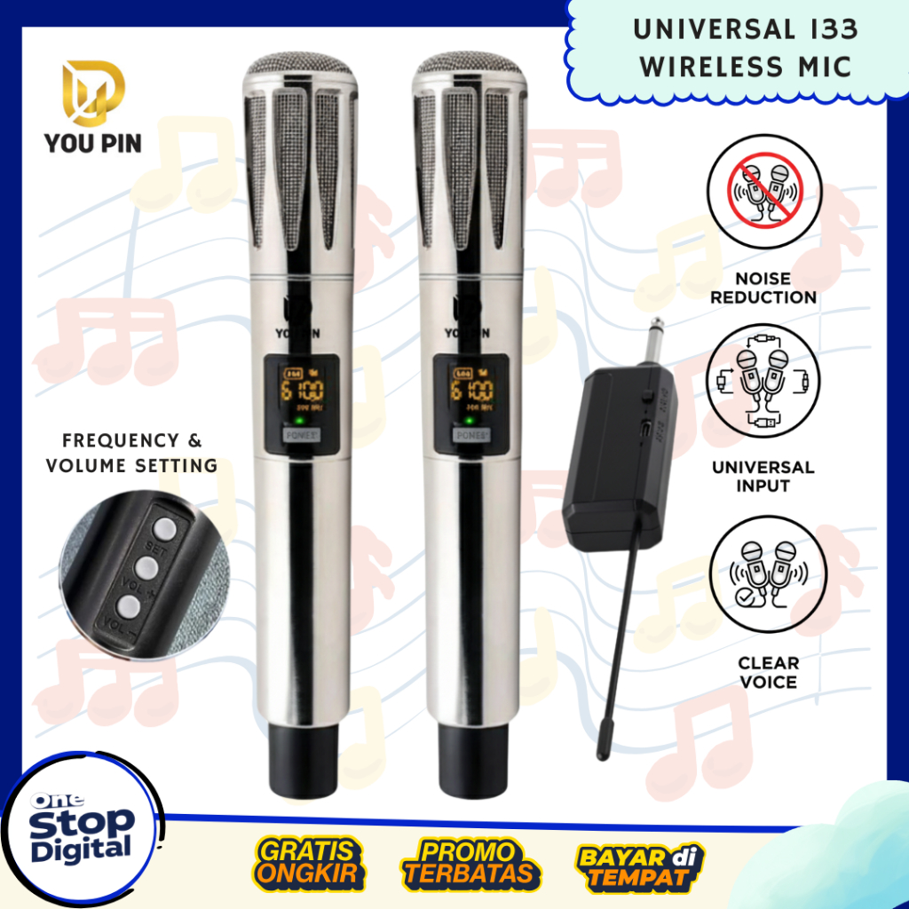 YOU PIN Mic Wireless Universal 133 UHF/VHF – Bodi Metal, Type-C Rechargeable Plug & Play Receiver