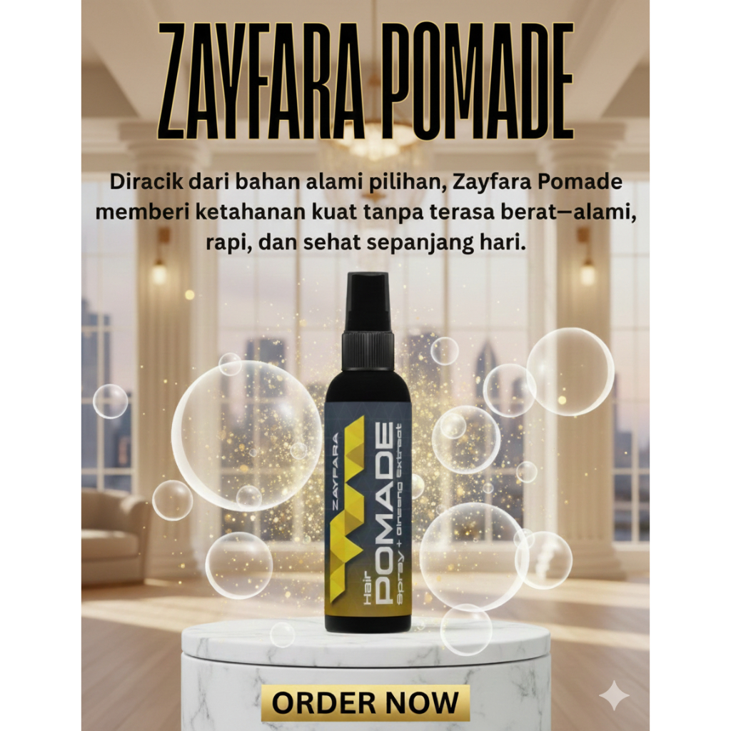 Zayfara Pomade Spray – Styling Modern Pria, Wangi & Tahan Lama
