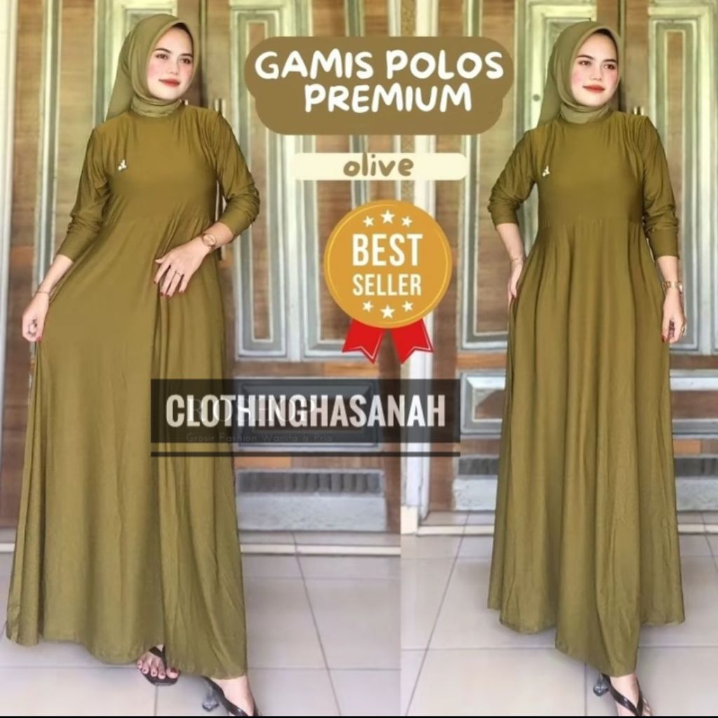 GAMIS JERSEY POLOS / TERMURAH Bahan Jersey Mat Super Tebal Mayung Klok fashion muslim warna hitam uk
