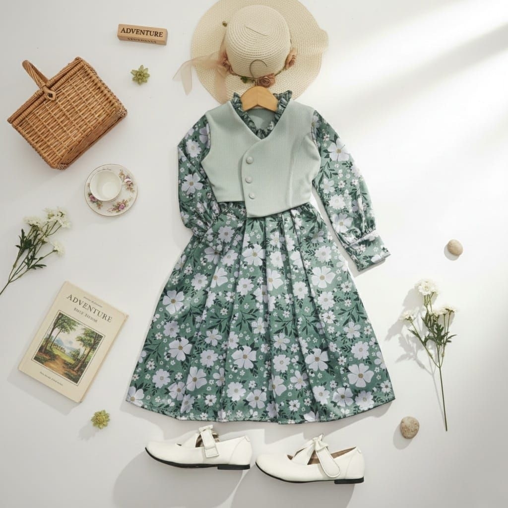 Hallybaba Kids - Gamis Anak Perempuan Vest Rompi 1-10th Cotton Silk | Dress Anak Vest Korea Style