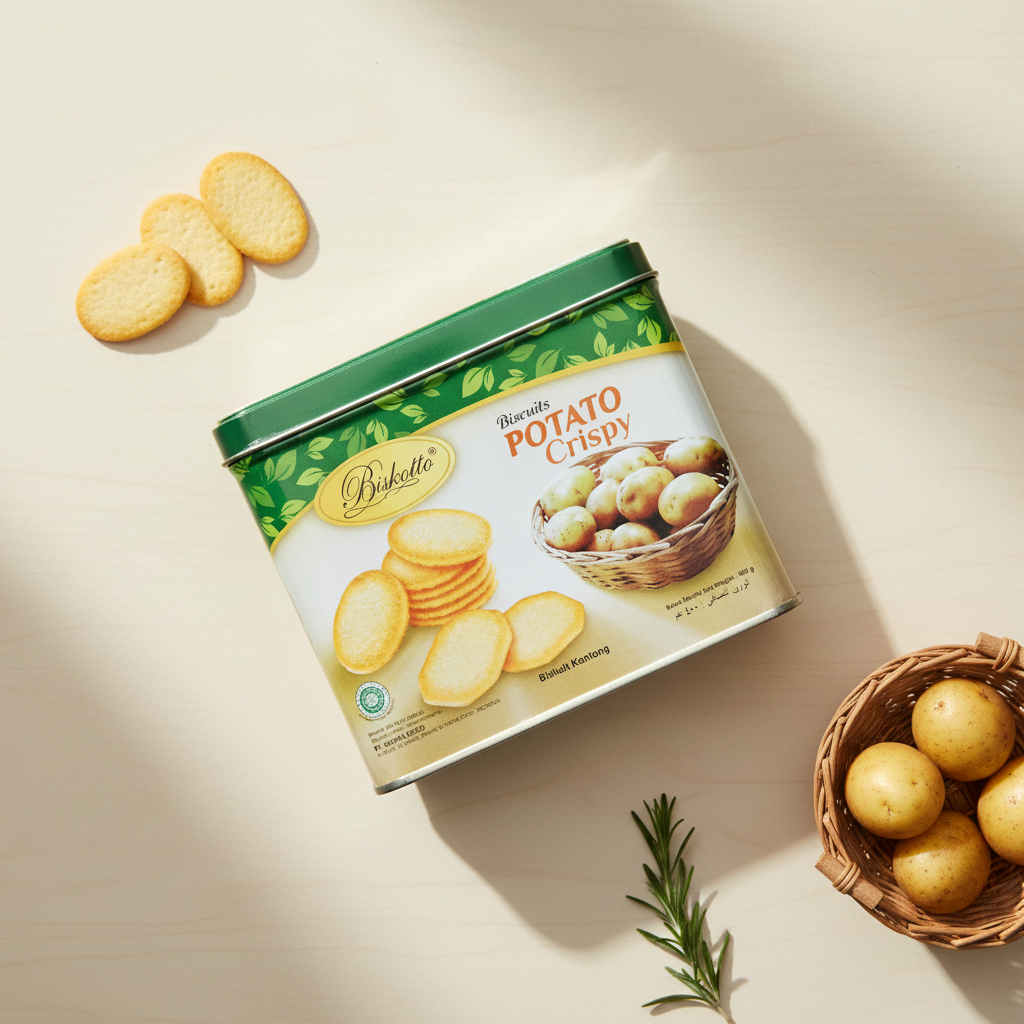 Biskotto Potato Crispy Kaleng 400gr / Biskotto Biskuit Kaleng Lebaran 400gr