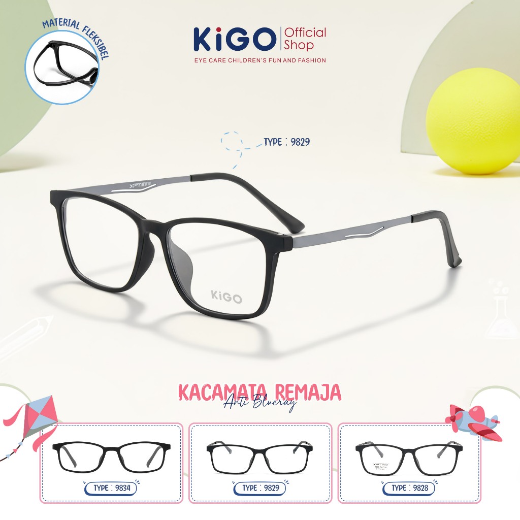 Kigo Kacamata Remaja Lensa Anti Radiasi Blueray Bluecromic Minus Titanium+Silikon Terbaru 9829