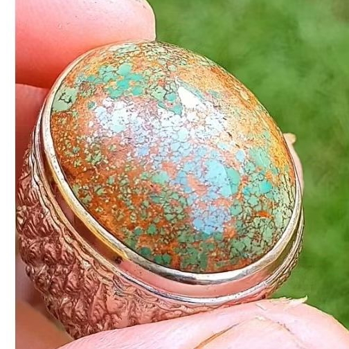 batu akik pirus persia natural warna hijau serat emass mantapp