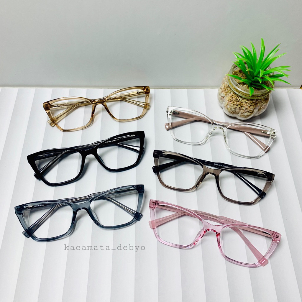 Frame TR5813/Frame Cat Eye/Kacamata Cat Eye/Kacamata Wanita/Kacamata Ungu Pink/Ganti Lensa Minus Sil