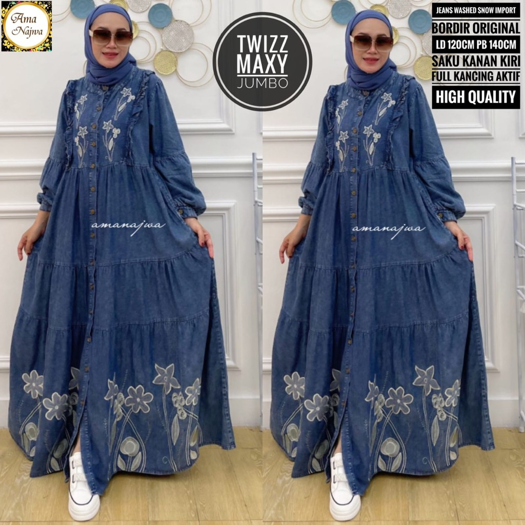 GAMIS UKURAN JUMBO JEANS JINS PREMIUM || TWIZZ GAMIS DRESS WANITA DEWASA SUJU BIG SIZE BAHAN JEANS B