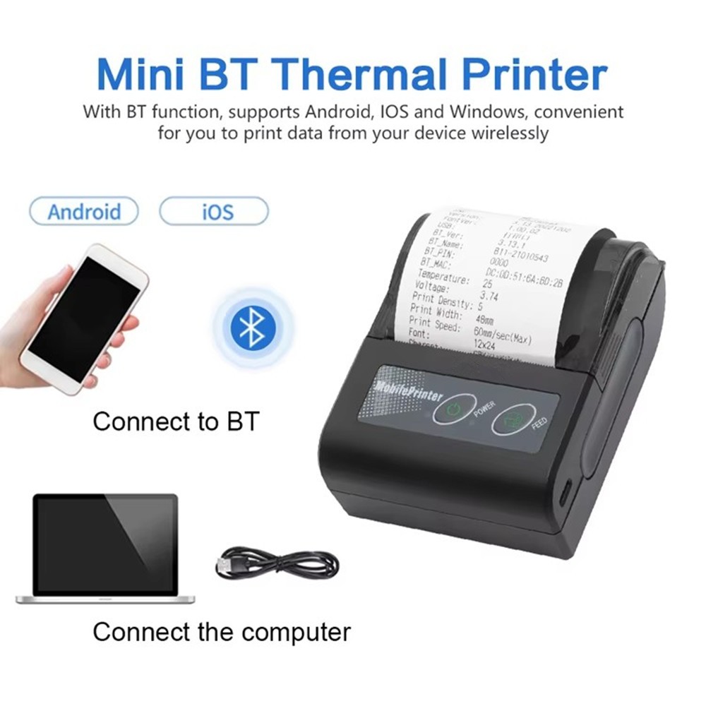 POS Printer Termal 58mm Portable Mini Bluetooth Thermal Cash Register Printer MPT-II