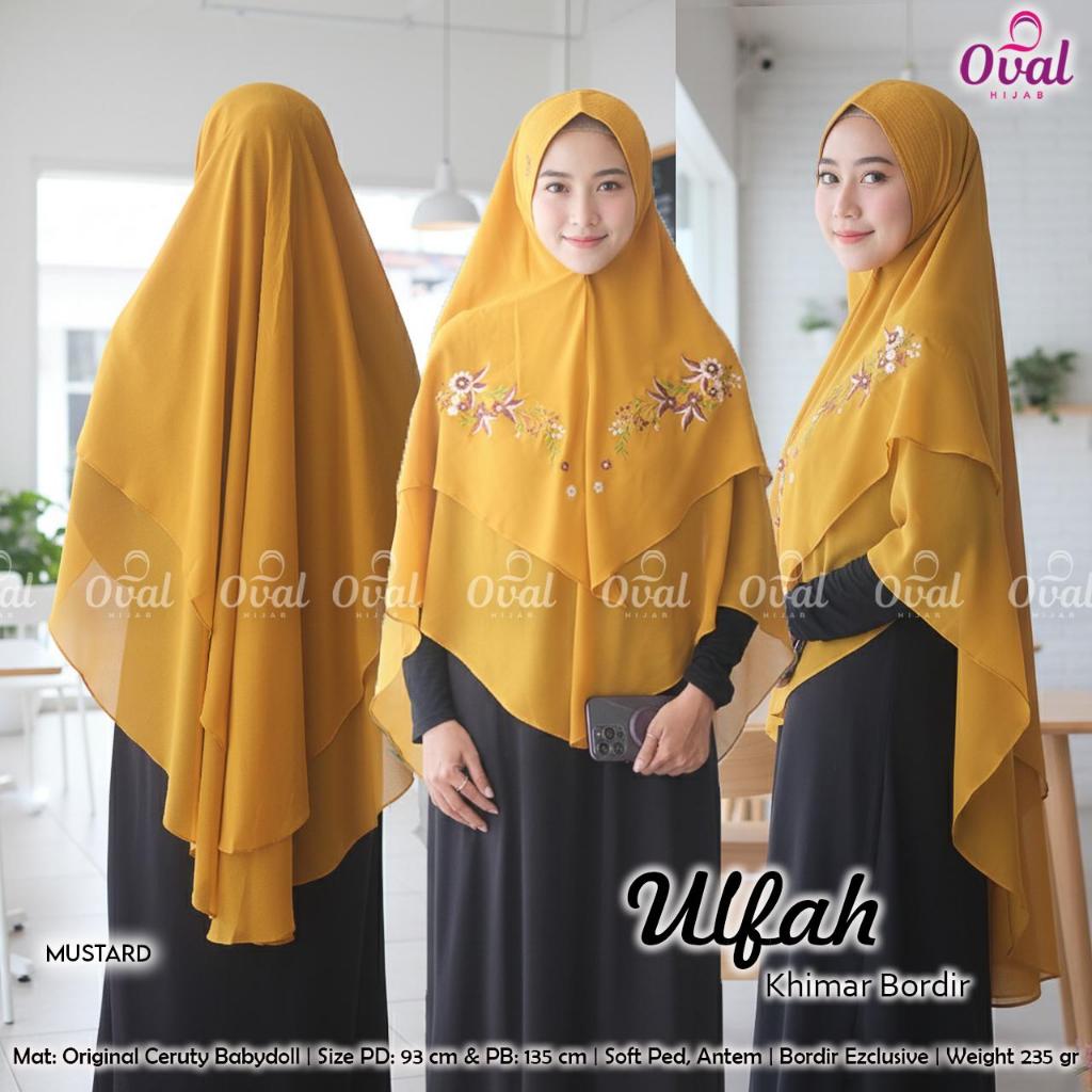 Ulfah Khimar Bordir Original Oval Hijab Ceruty Babydoll Double Layer Khimar Ceruty Sof Ped Atem Bord