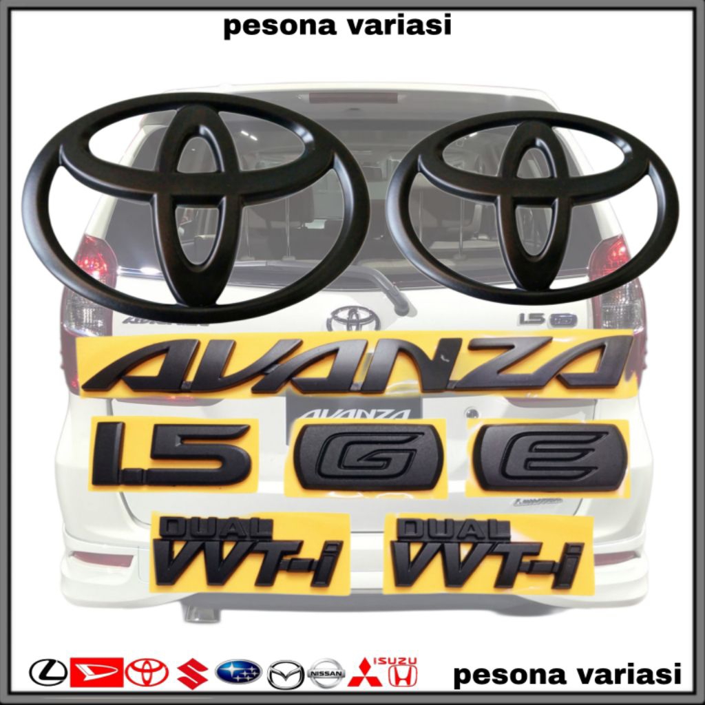 Logo Emblem Avanza 2016-2022 Paket Komplit Hitam Doff/Logo Emblem Bagasi Avanza Tipe G/E Paket Kompl