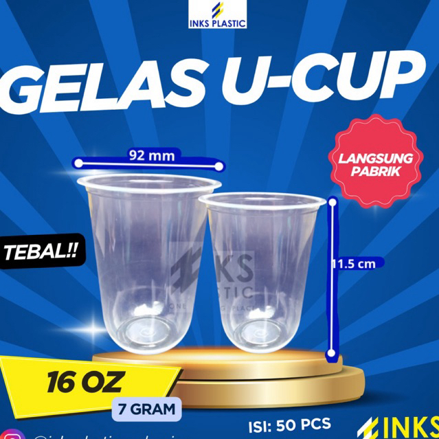 GELAS PLASTIK 16 OZ U CUP OVAL TEBAL PREMIUM 16OZ