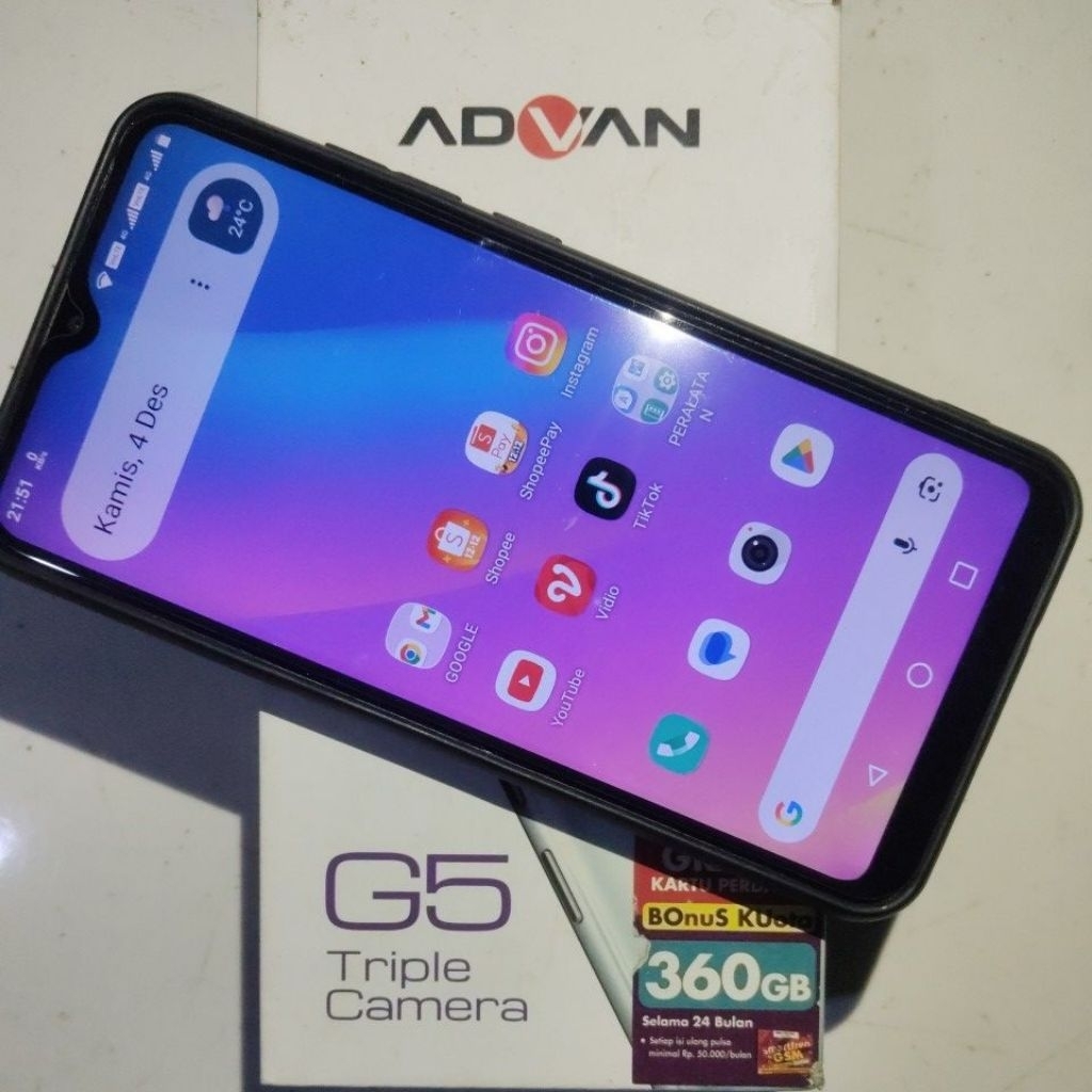 ADVAN G5 TRIPLE CAMERA PROMAX 4G 4/32 FULLSET SECOND UNISOC SC9863a (28nm) RESMI ORIGINAL (Baca Desk
