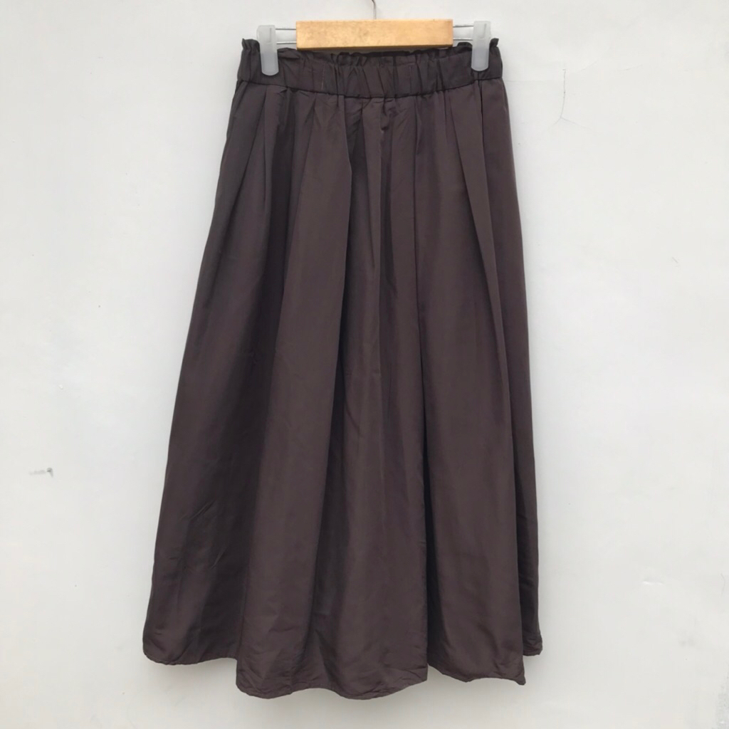 Rok by Gu Uniqlo Tafetta Flare Midi Skirt Brown sz 26/28