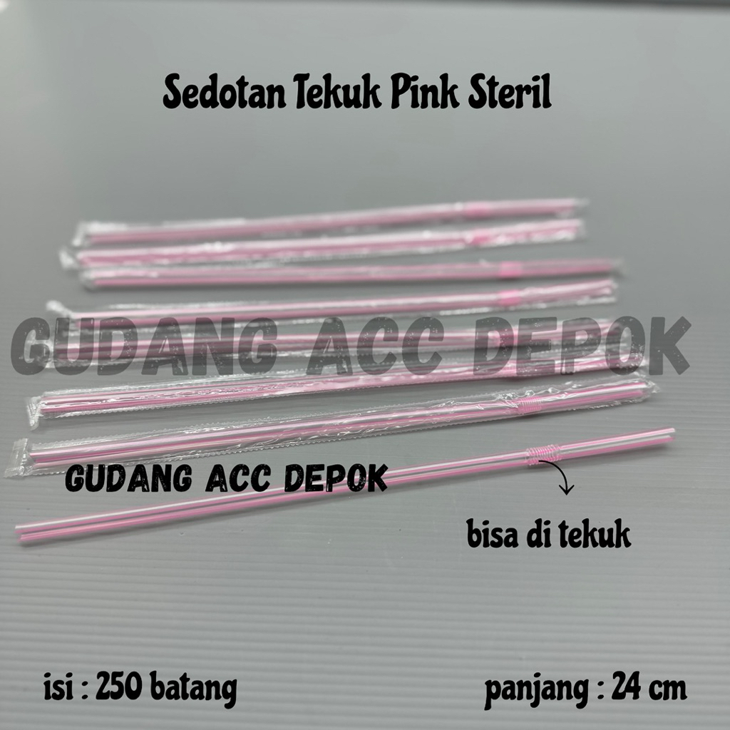 SEDOTAN 624 TEKUK PINK STERIL | SEDOTAN PLASTIK 6MM 24CM TEKUK FLEXIBEL BENGKOK HIGENIS SALUR PINK