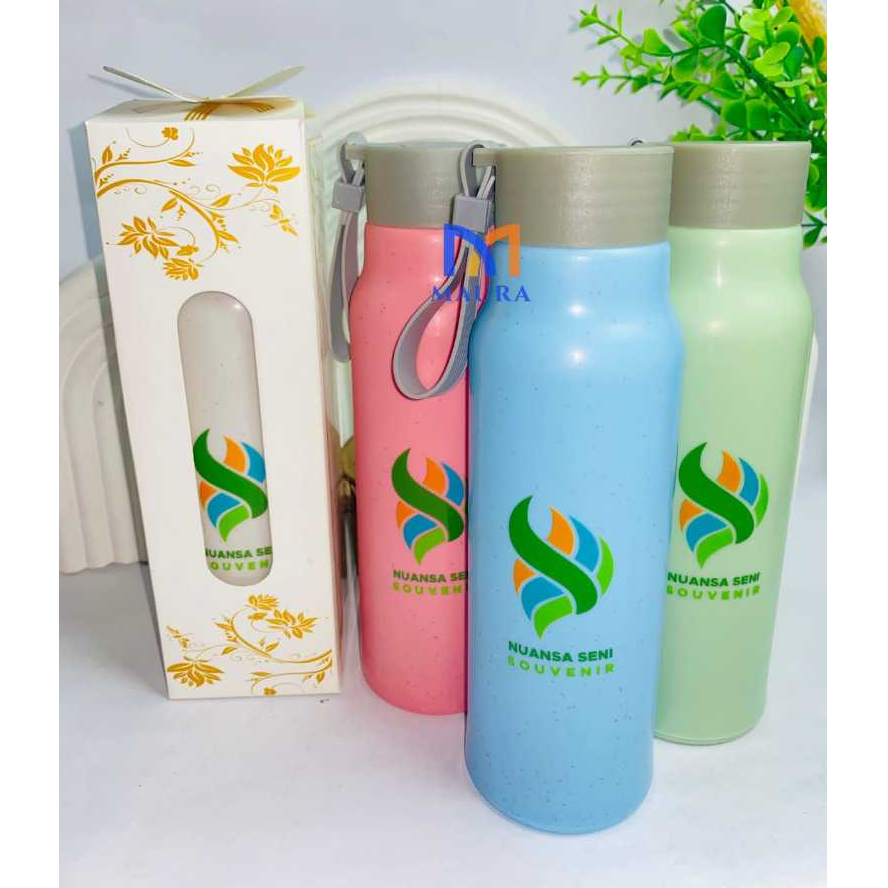 Souvenir Botol Salur Tali Warna Tumbler Minum Kaca Warna Termos Botol Jerami Gandum Kaca Print DTF U