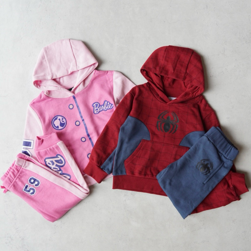 Spiderman, Barbie, Miffy & Frozen Kids Hoodie Jacket Set | size 1-7y | pakaian jaket dan celana panj