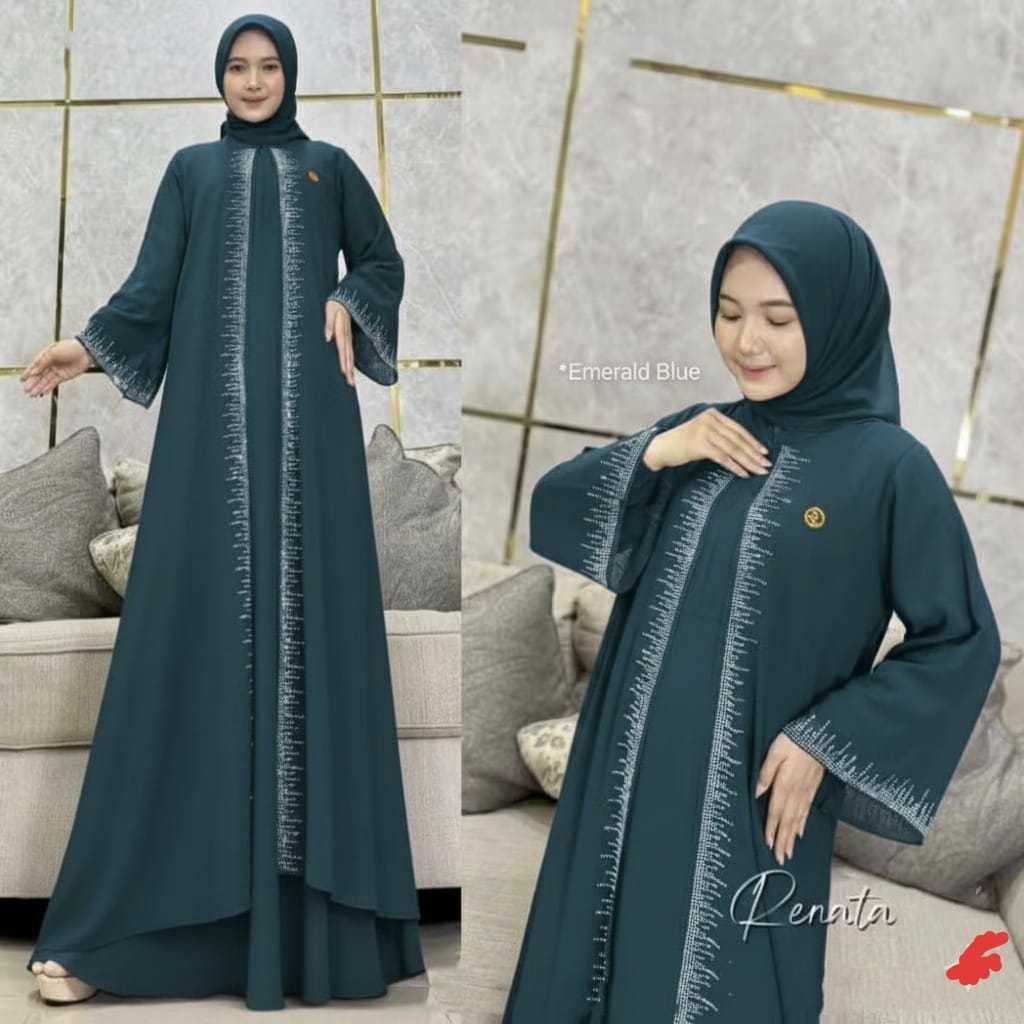 Asila Dress Abaya Gamis Busuii Swarovsky Cerruty Full Furing Pesta Muslim 2026 Emerald Blue Mahogany