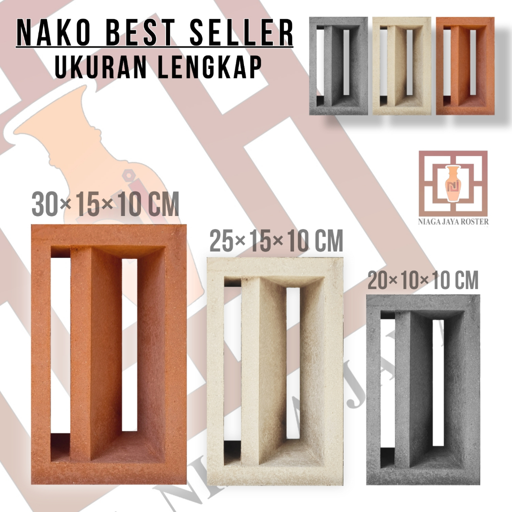 NIAGA JAYA ROSTER, NAKO PANJANG UKURAN LENGKAP, Roster beton, loster beton minimalis, nako 30x15cm, 