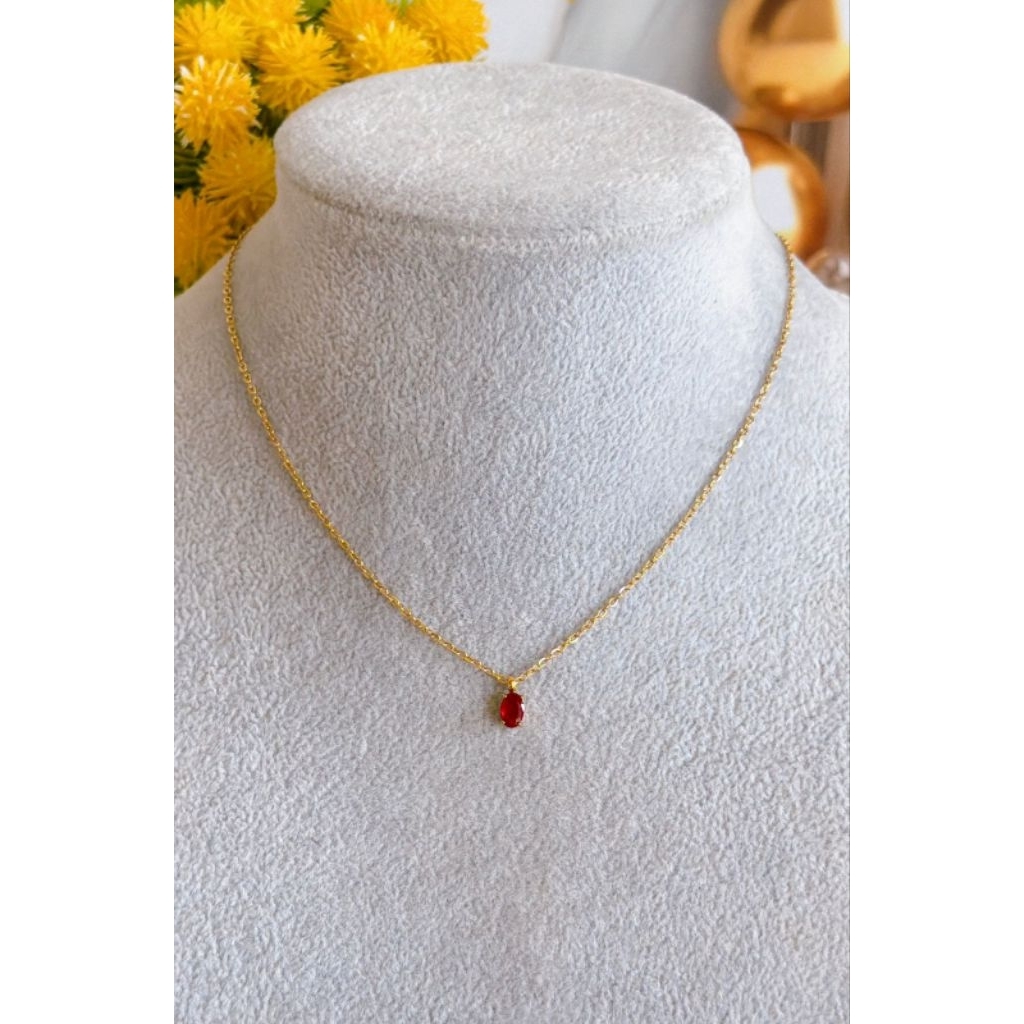Kalung titanium set liontin mata oval kecil