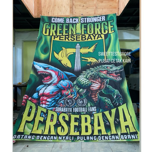 BENDERA 200x300cm + FREE FLAG + FREE STICKER, BENDERA PERSEBAYA SURABAYA, GIANTFLAG PERSEBAYA BONEK 