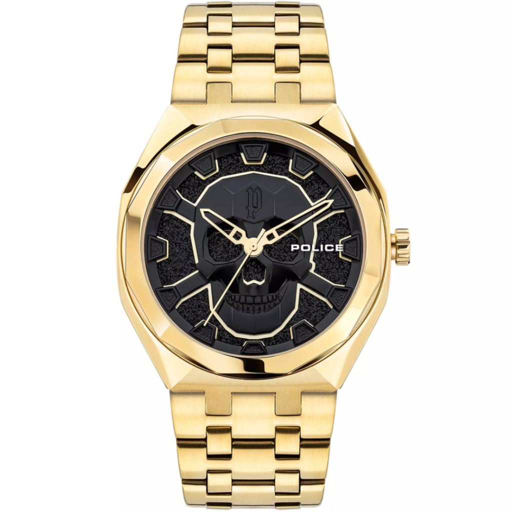 Jam Tangan Pria Police Kediri Black Dial Gold Stainless Steel Strap PEWJG2110703 Original