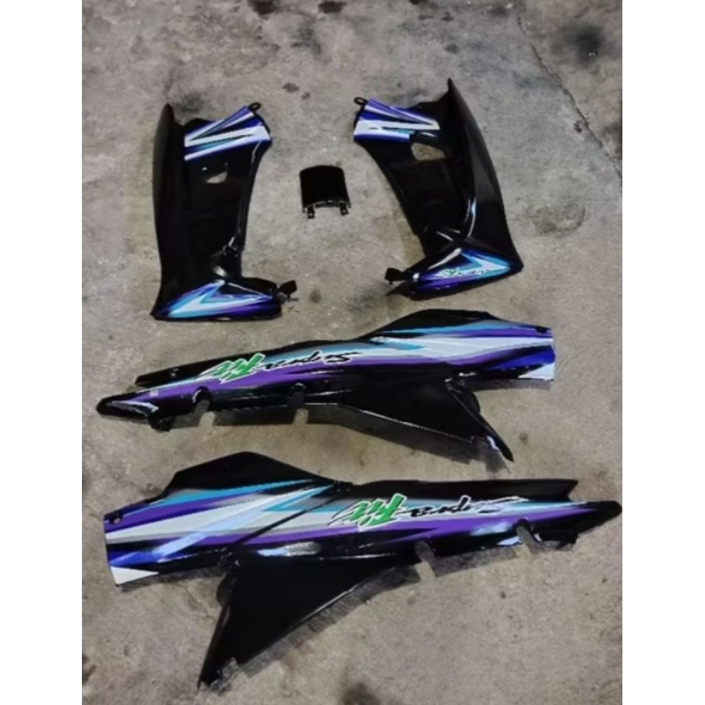 paket hemat Cover body belakang + sayap luar dalam motor Honda Supra fit lama Warna HITAM Set Stripi