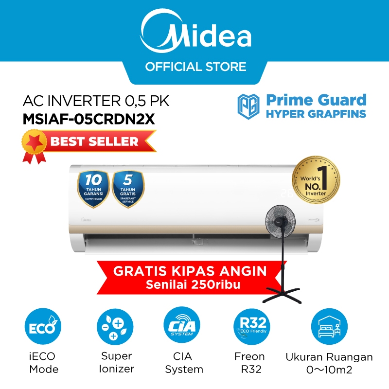 [TURUN HARGA] Midea AC Inverter 1/2 PK MSIAF-05CRDN2X (Unit Indoor & Outdoor) - XtremeSave - Watt Co
