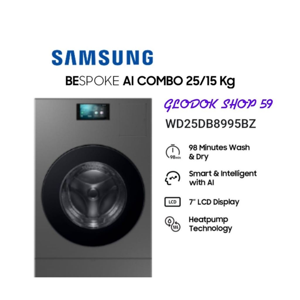 SAMSUNG WD25DB8995BZSE BESPOKE AI  Laundry Combo Heatpump Washer & Dryer 25/15 Kg New