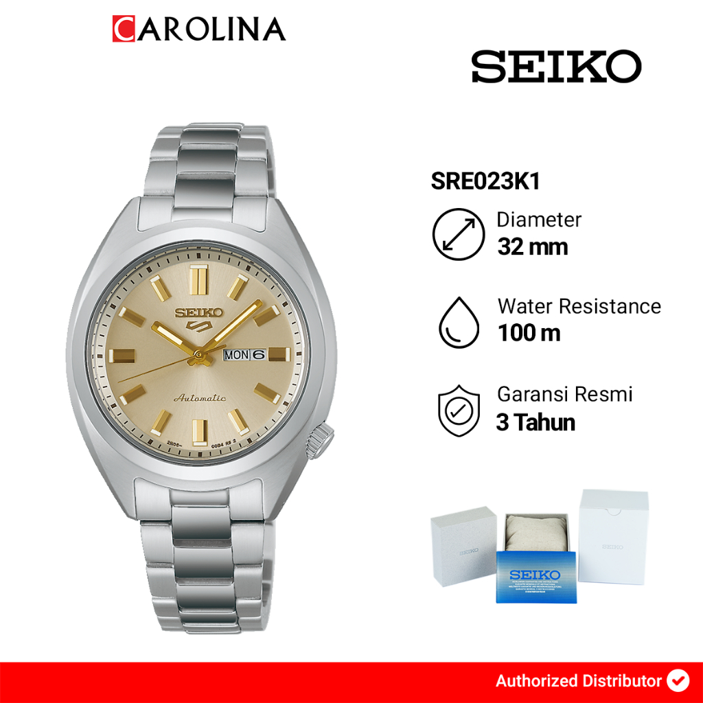 Jam Tangan Wanita Seiko 5 Sport Hebitama SNXS Series SRE023K1 Cream Dial Silver Stainless Steel Stra