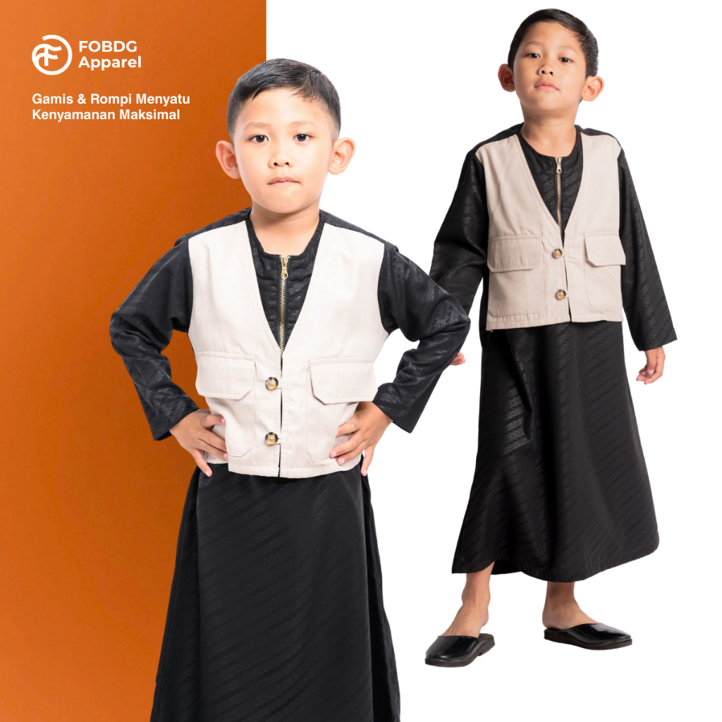 FOBDG Gamis Rompi Anak Laki - Laki Lengan Panjang Motif Embos Bungur