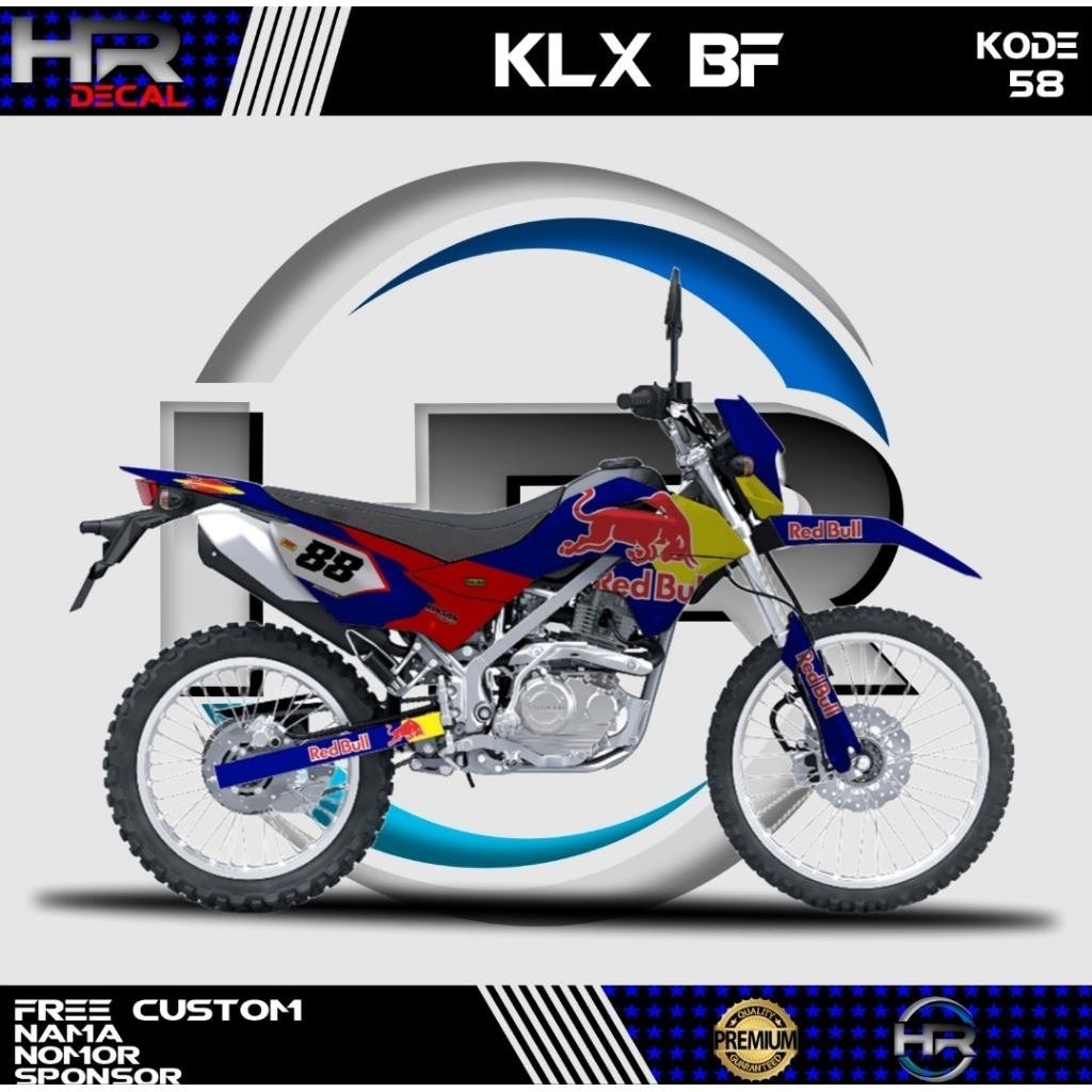 Sticker Decal Kawasaki KLX BF - Design Red Bull - Premium Quality