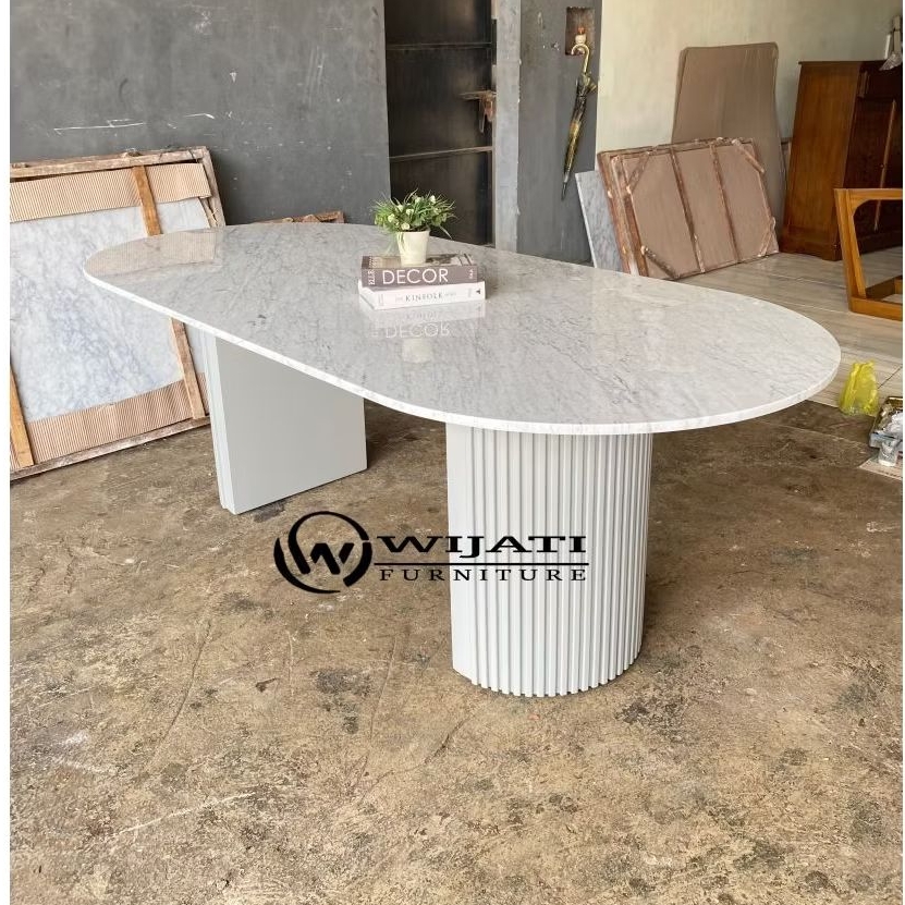 meja makan marmer asli minimalis oval meja makan estetik