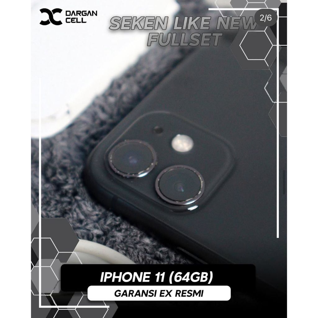 SEKEN LIKE NEW IPHONE 11 64GB FULLSET MULUS SECOND GARANSI EX RESMI. WARNA MIDNIGHT BLACK .