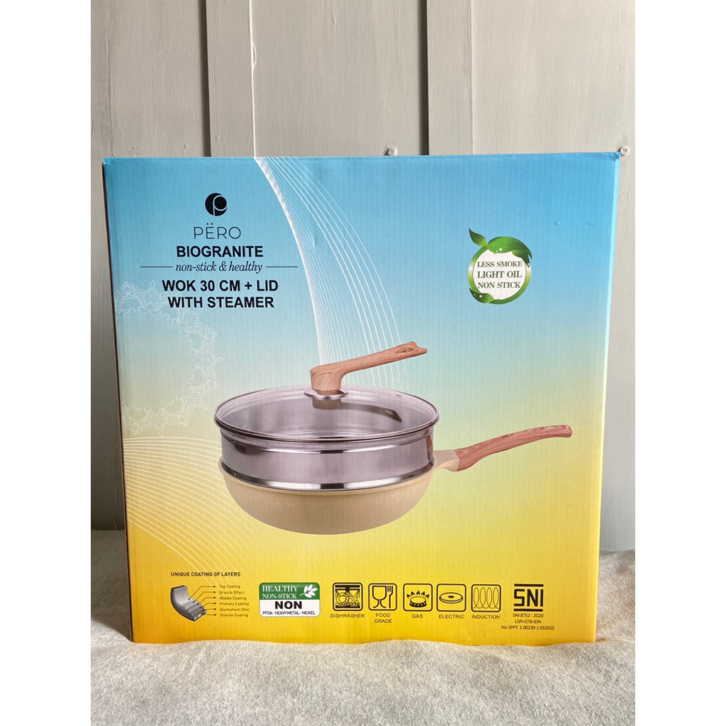 PERO WOK 30CM + LID WIHT STEAMER 2IN1