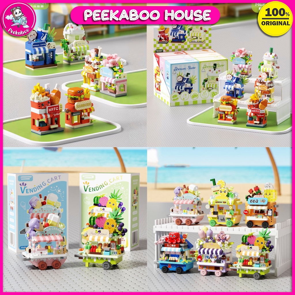 Mainan Balok Susun Nano Block Diy 3D Mini Toys Cute Brick Dream Store Vending Cart Edukatif Peekaboo