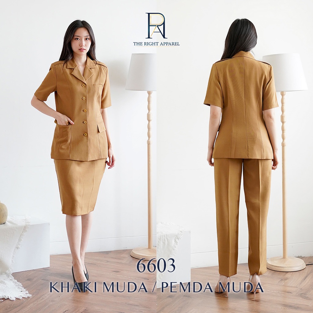 Blazer Seragam Wanita Lengan Pendek Kerah Jas Kantong 3 Set Celana Panjang / Rok Pendek Seragam Wask