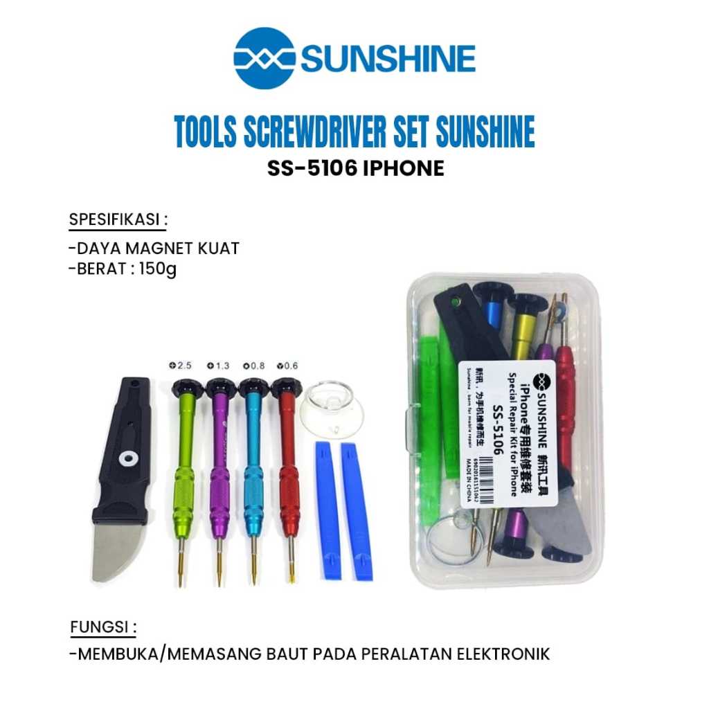 Obeng Set SUNSHINE SS-5106 for iPhone – Set Tool Perbaikan HP Lengkap dengan Magnet Kuat & Opening T
