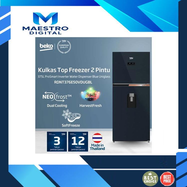 Beko RDNT376E50VDUGBL  Kulkas 2 Pintu ProSmart Inverter 375L Water Dispenser NeoFrost Dual Cooling H