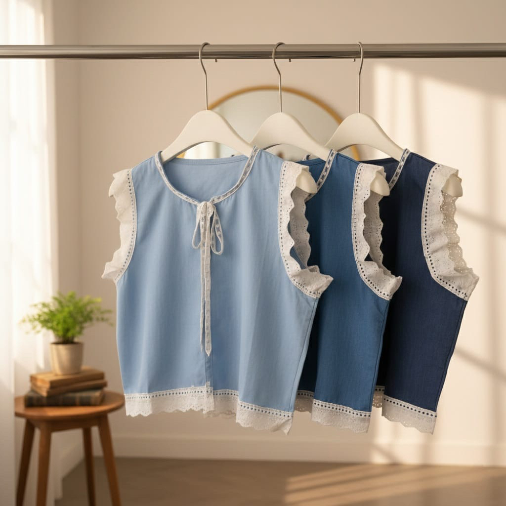 Hello Style by RHY Rania Denim Vest Miana Denim Top Vest Wanita Atasan Import Korean Style Wanita