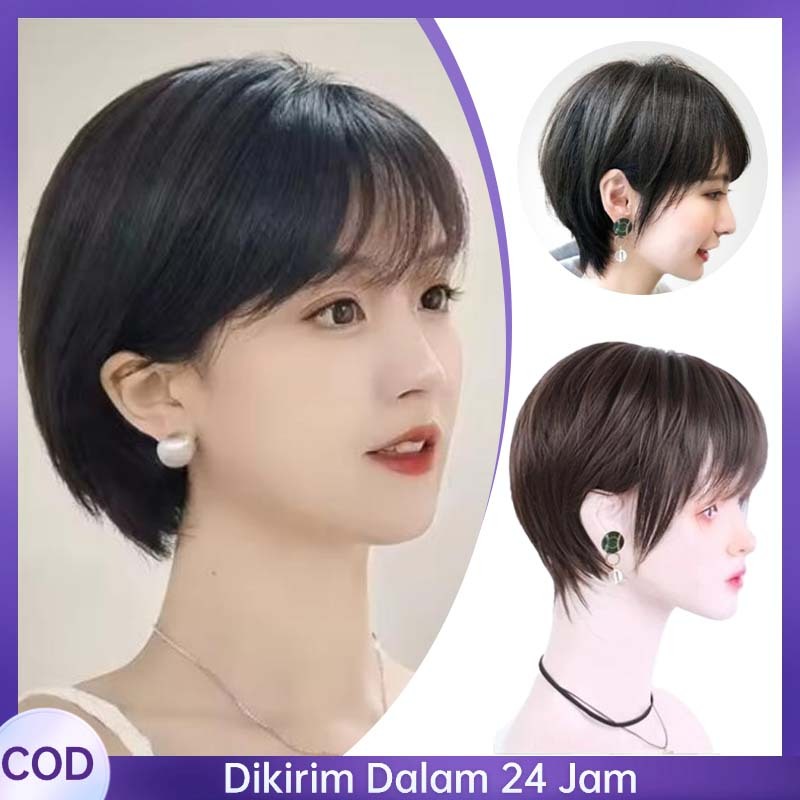 1pcs Wig Pendek Versi Korea Wig Rambut Pendek Tebal Rambut Manusia Asli  Wig Wanita Pendek Mode