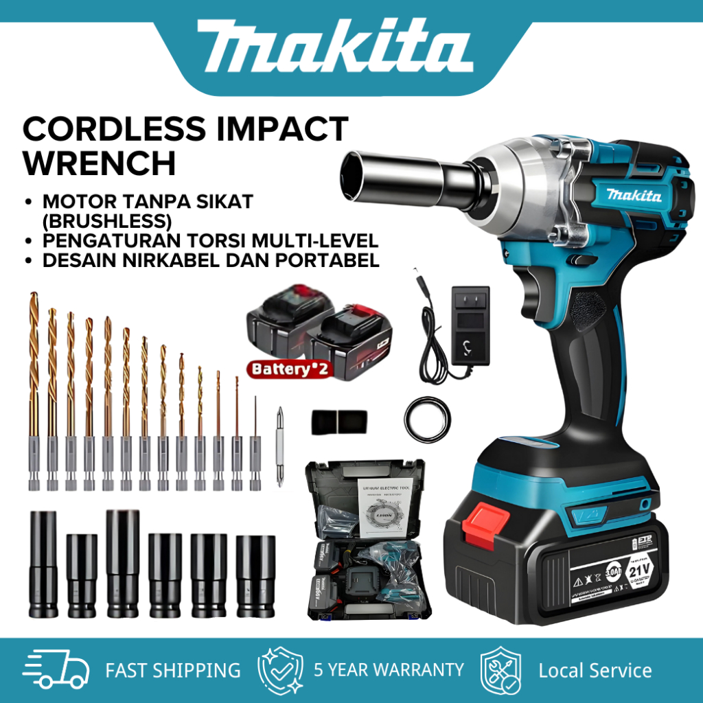 MAKITA Cordless Hand Drill 1288V / Bor Tembok Baterai (2 Set Baterai) - Bor Listrik Set Lengkap