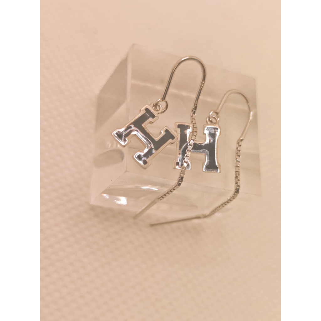 Anting Emas Putih 8K Inisial Huruf H Panjang Elegan