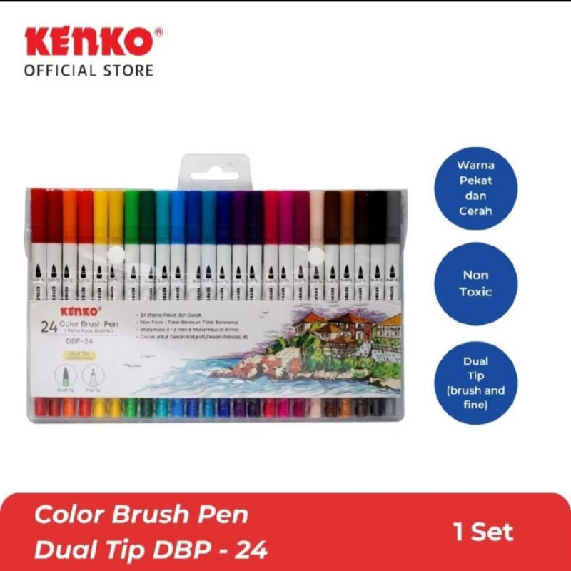 Kenko Color Brush Pen DBP-24 isi 24 / isi 12 Color Brush Pen Marker Dual Tip