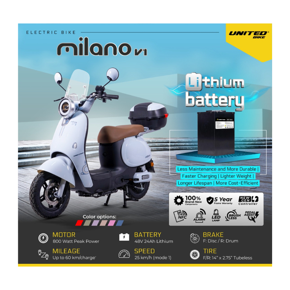 Sepeda Listrik United Milano V1 800W 60km/Charger