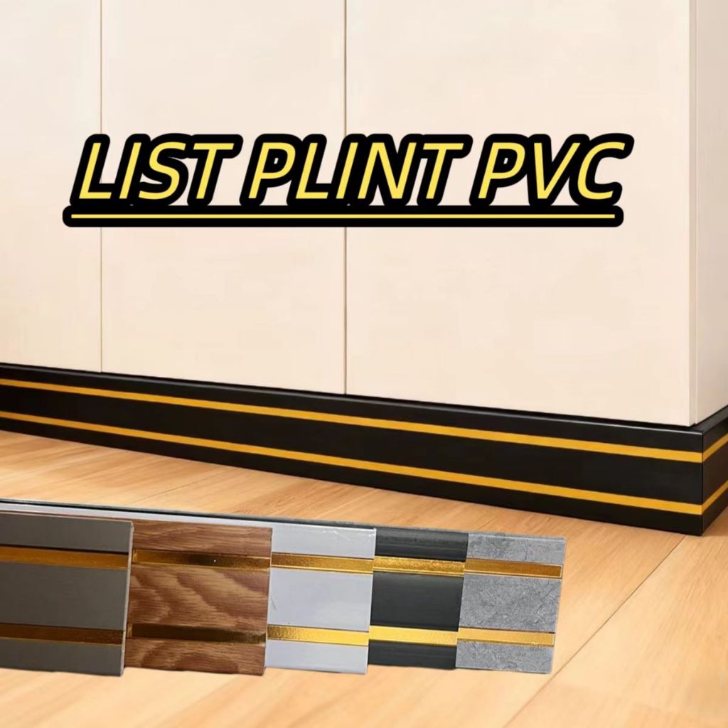LIST PLINT PVC LIST PLINT LANTAI UK LEBAR 6 CM MOTIF GARIS GOLD DEKORASI DINDING& LANTAI